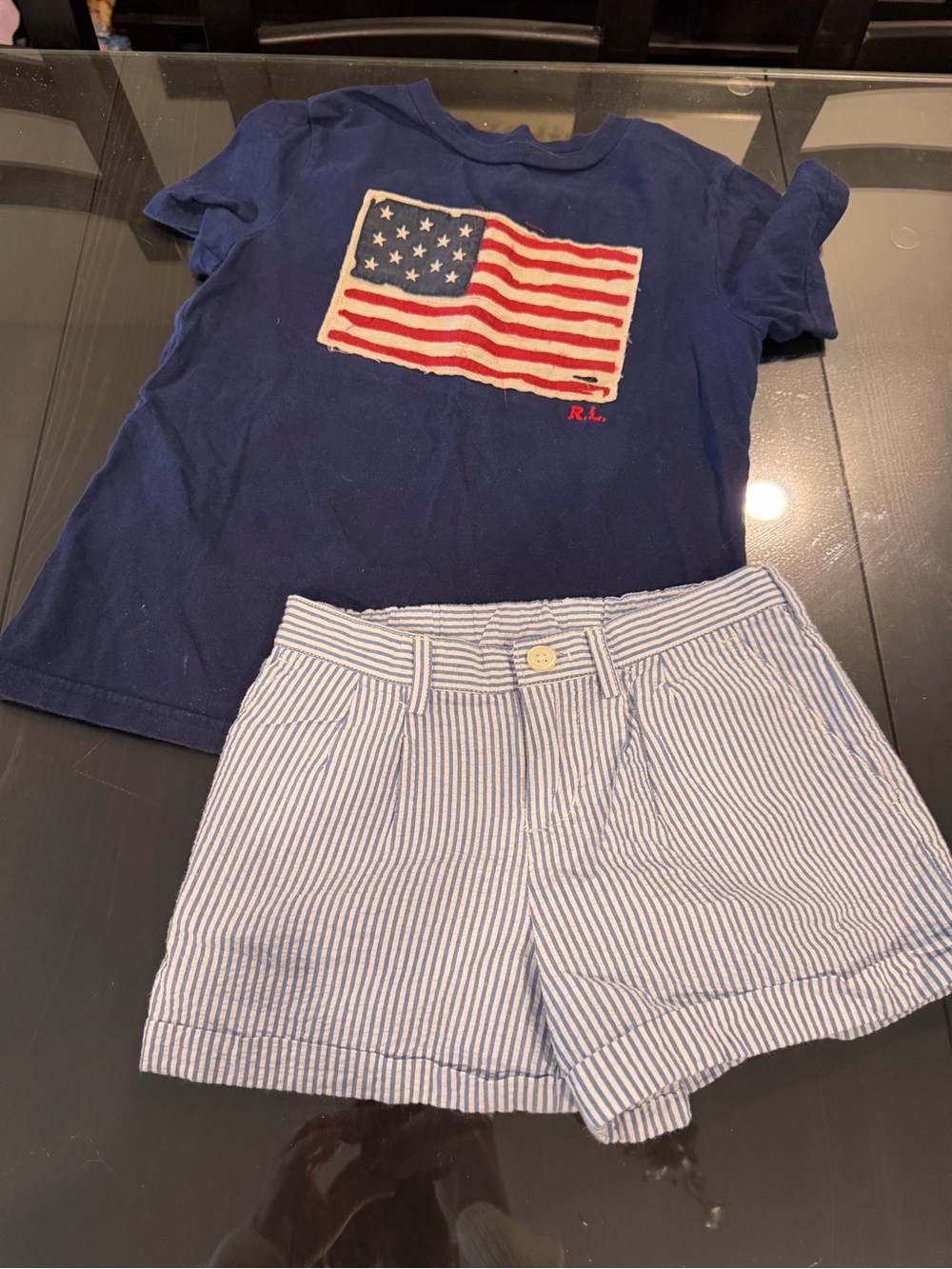 Polo by Ralph Lauren Navy and Light Blue Striped Shorts and shirt